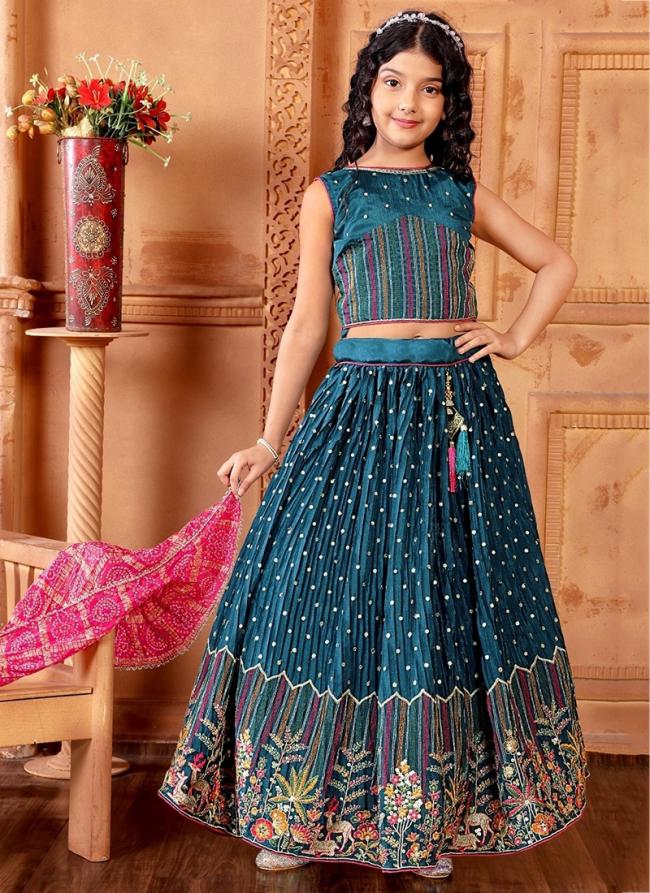 Chinnon Morpeach Wedding Wear Sequins Work Readymade Kids Lehenga Choli